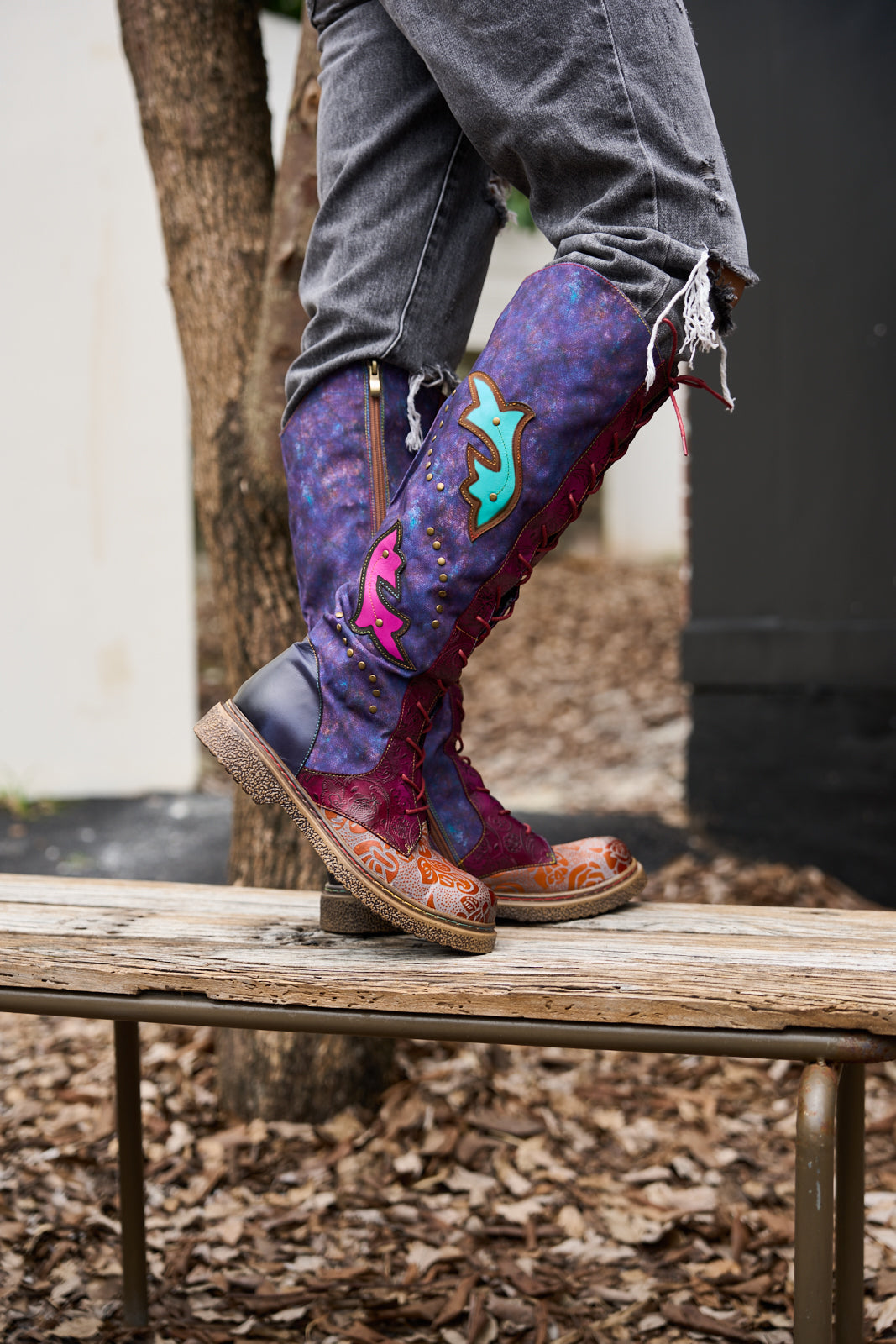 Vicconfy | Full of Whimsy Floral Embossed Leather Knee-High Boots