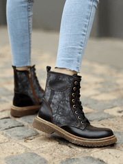 Vicconfy | Tie Dye-Contrast Genuine Leather Combat Boots
