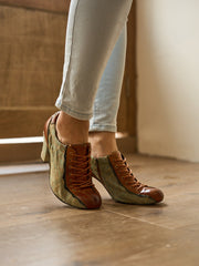 Vicconfy | Meye Vintage Canvas Rips Leather Brogues