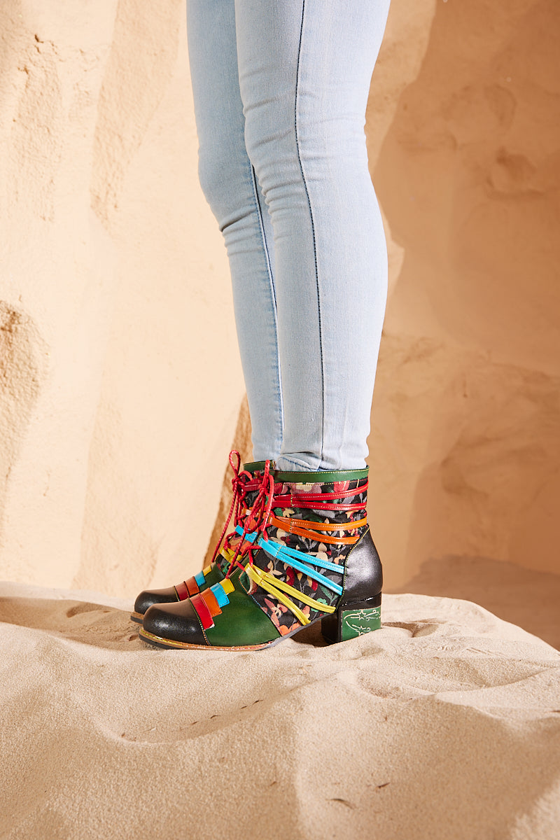 Vicconfy | Desert Express Floral Leather Combat Boots