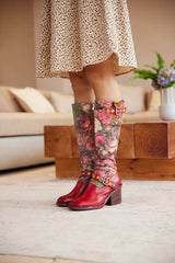 Vicconfy | Maude Floral Wide Calf Leather Knee High Boots