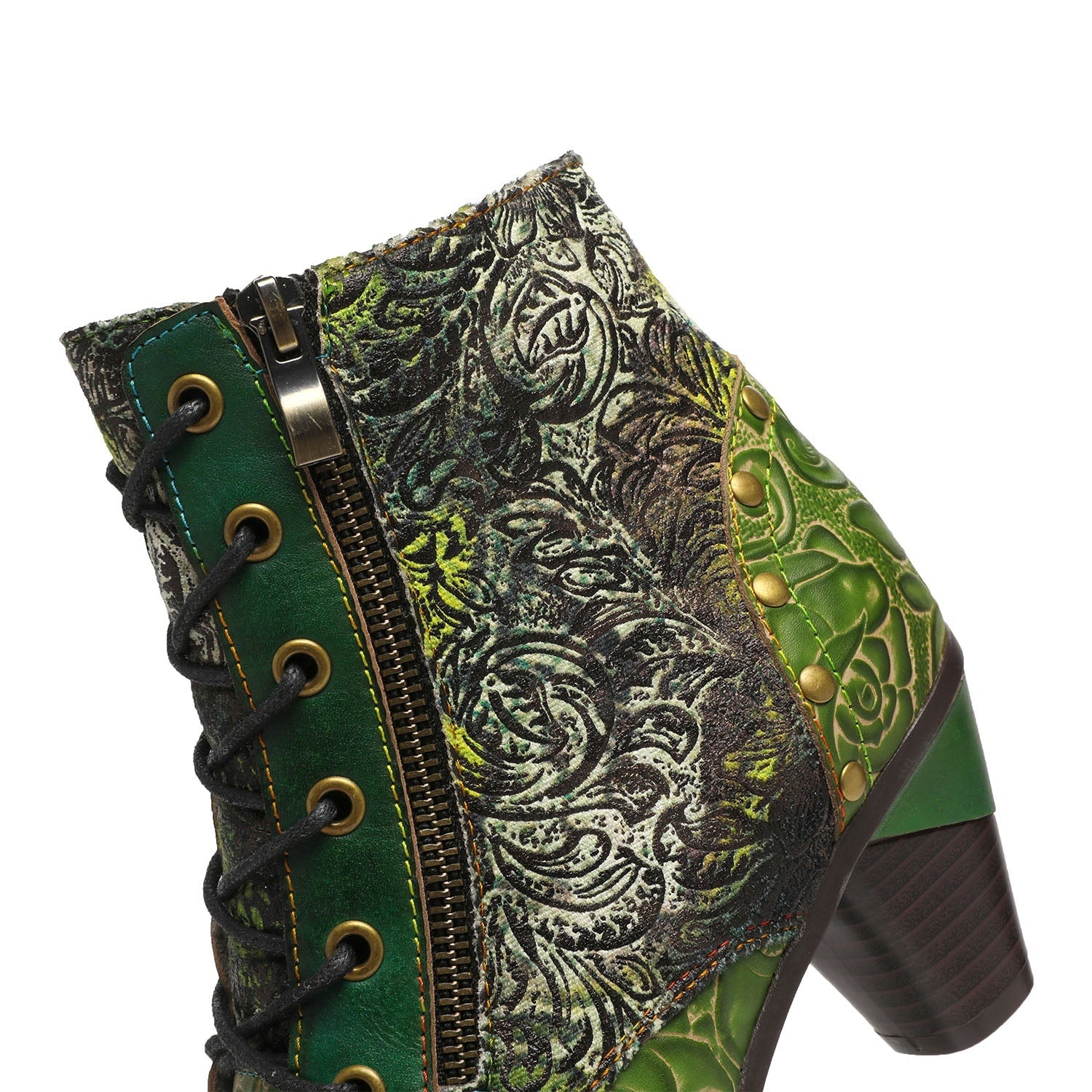 Vicconfy Retro Handmade Leather Patchwork Ankle Boots