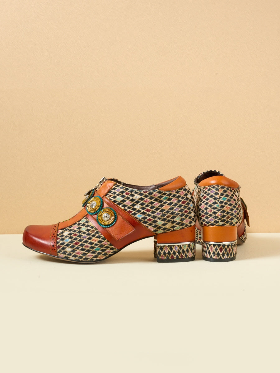 Vicconfy | Angelonia Jacquard Leather Oxford Brogues