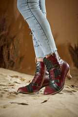 Vicconfy | Felicia Patchwork Leather Kitten Heel Ankle Boots