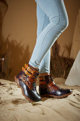Vicconfy | Nichols Floral Embossed Leather Combat Boots