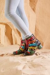 Vicconfy | Desert Express Floral Leather Combat Boots