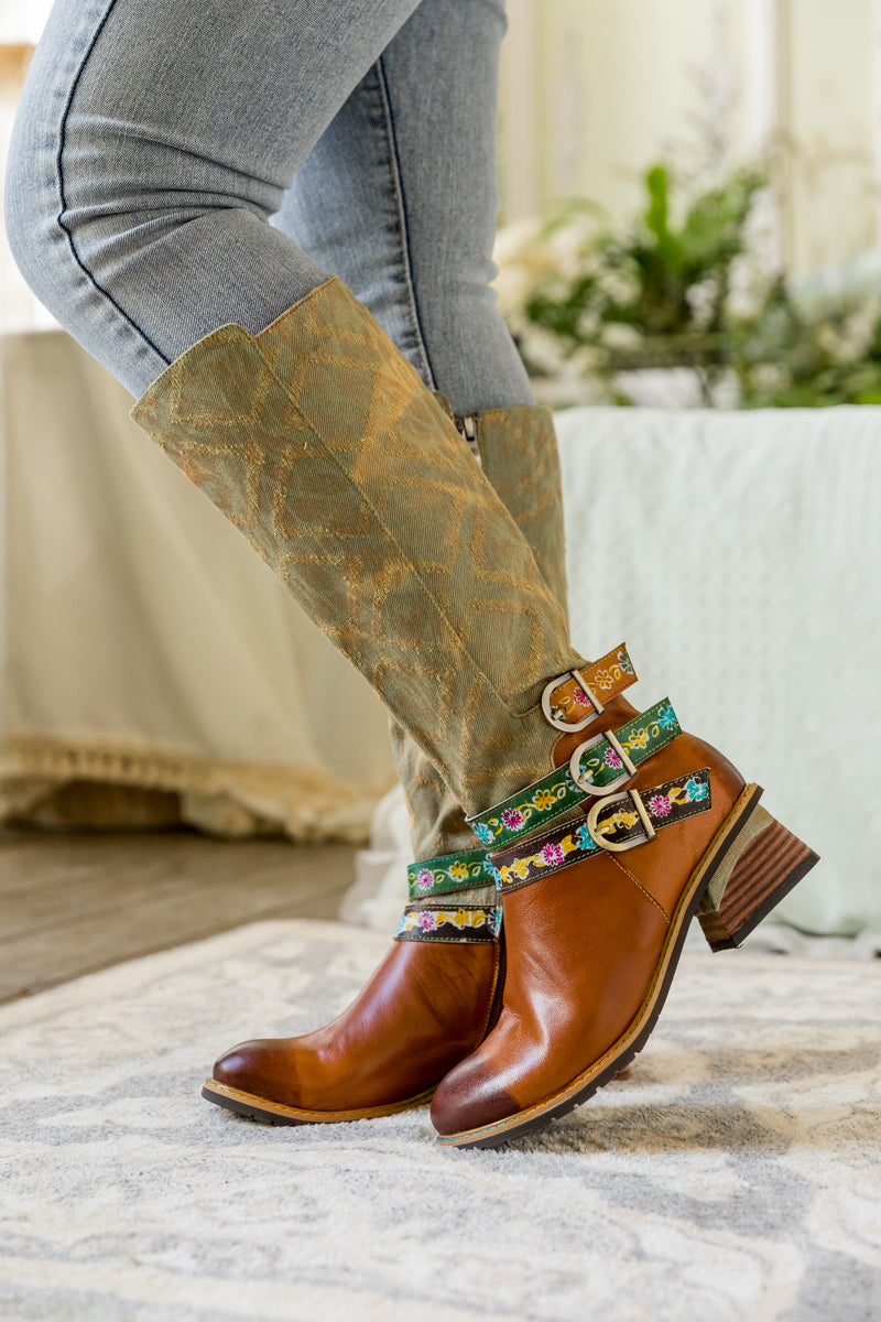 Vicconfy | TRI-STRAP CANVAS LEATHER KNEE HIGH BOOT
