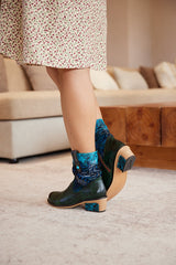 Vicconfy | Zandra Floral Embossed Leather Ankle Boots