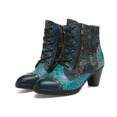Vicconfy Retro Handmade Leather Patchwork Ankle Boots