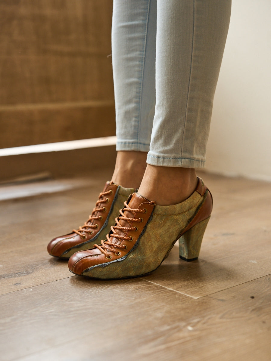 Vicconfy | Meye Vintage Canvas Rips Leather Brogues
