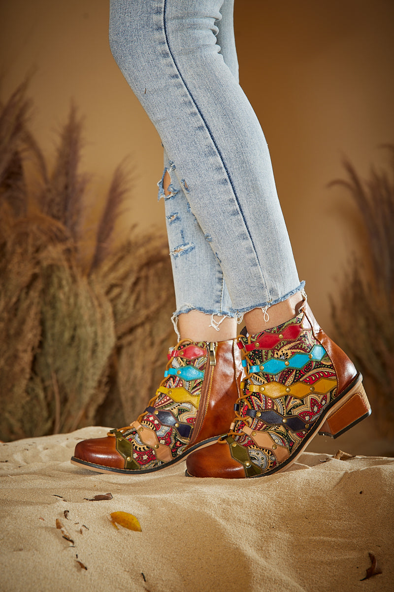 Vicconfy | Show Off Treasure Leather Ankle Boots