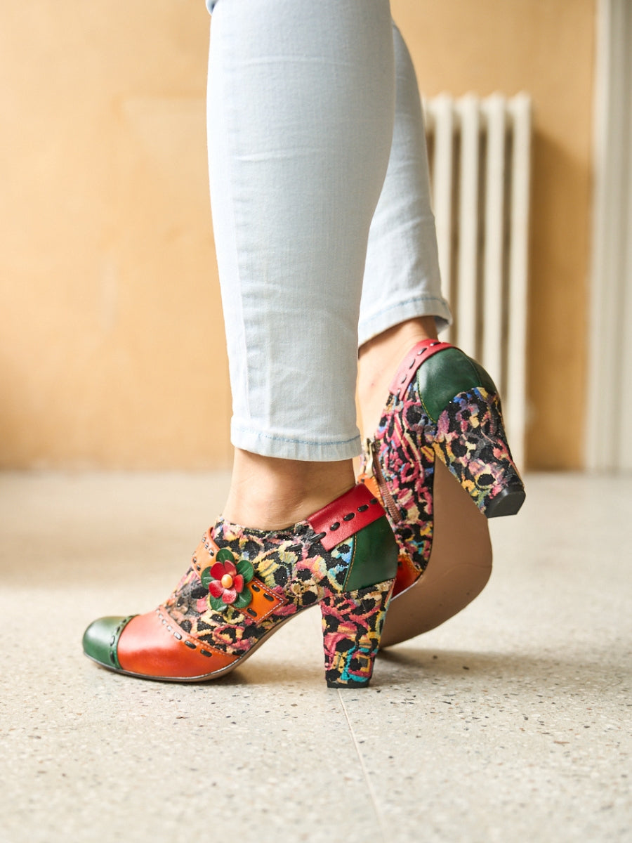 Vicconfy | Renay Canvas Jacquard Leather Pump Brogues