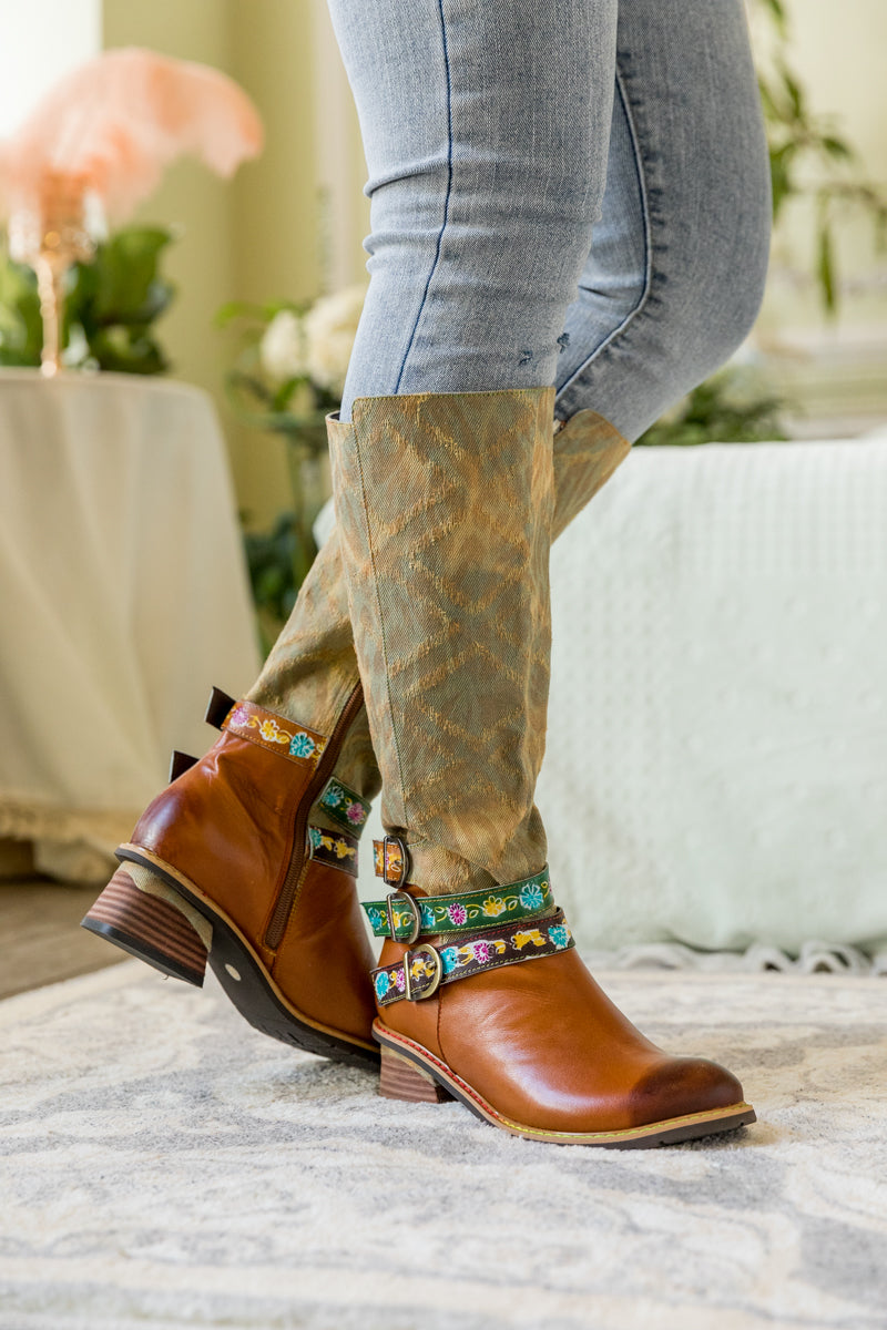 Vicconfy | TRI-STRAP CANVAS LEATHER KNEE HIGH BOOT
