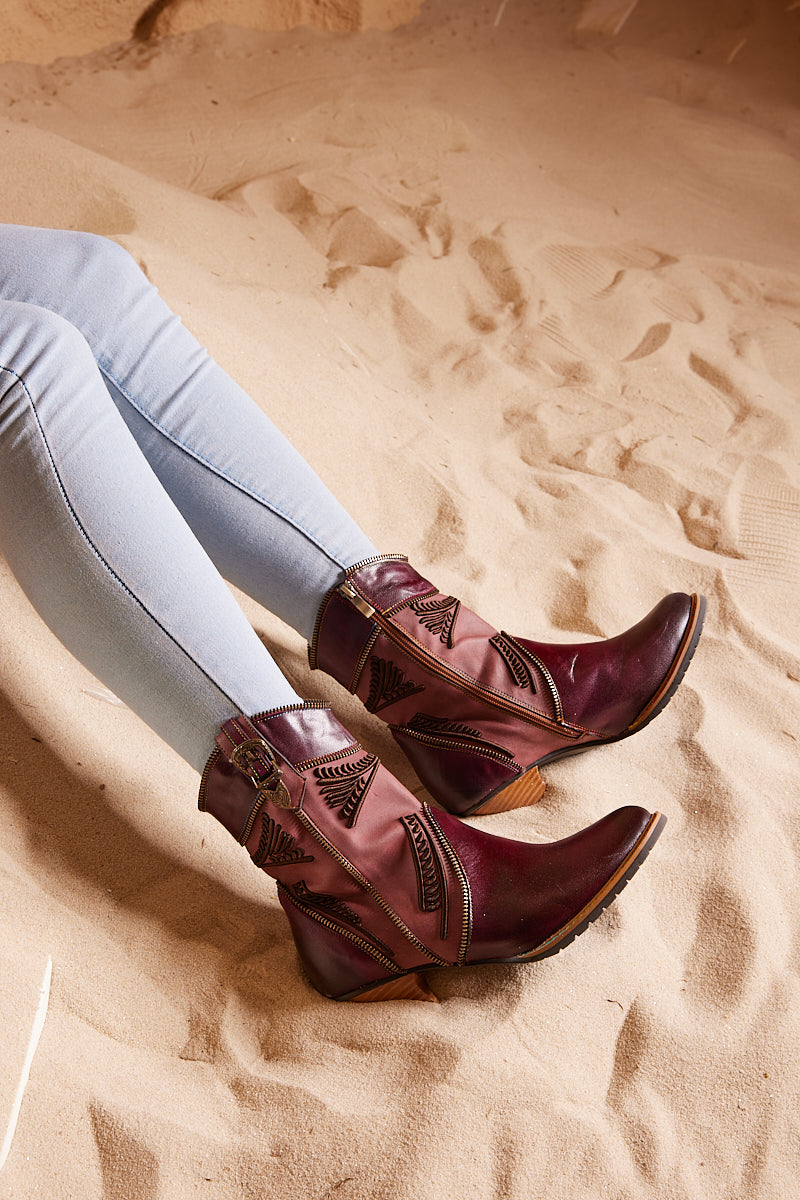 Vicconfy | Bassett Embroidered Leather Ankle Boots