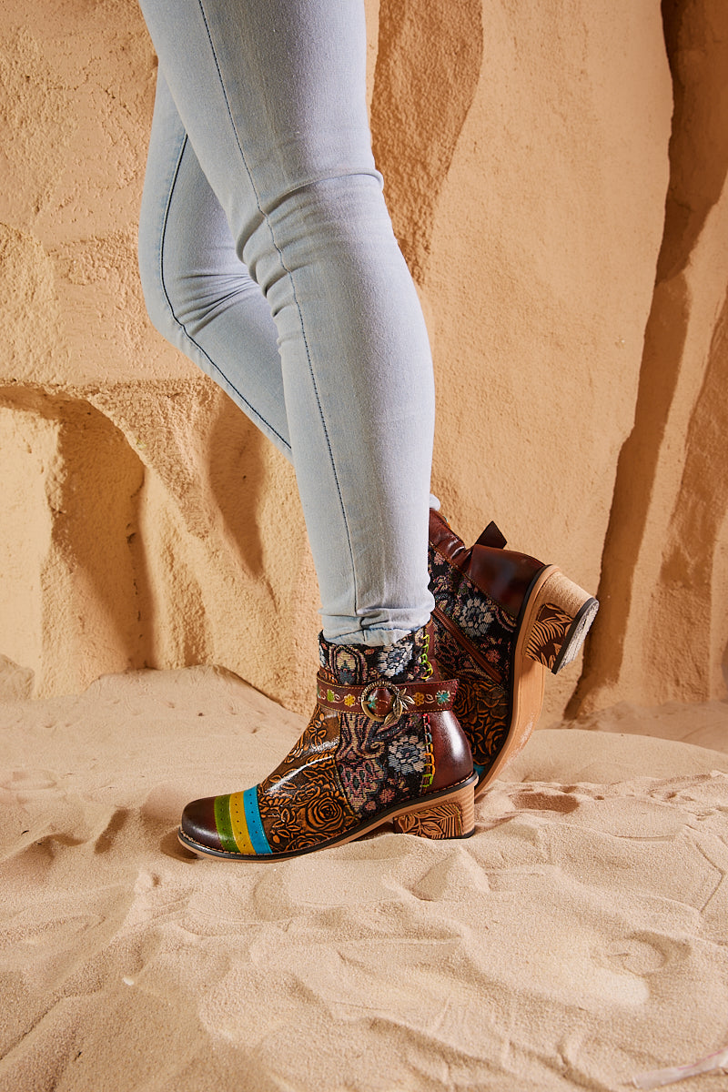 Vicconfy | Morrison Rose Embossed Leather Combat Boots