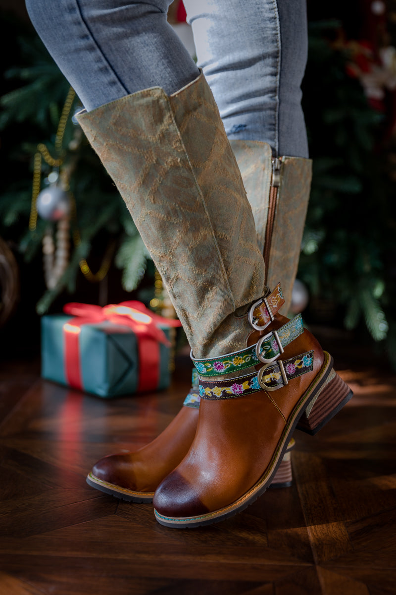 Vicconfy | TRI-STRAP CANVAS LEATHER KNEE HIGH BOOT