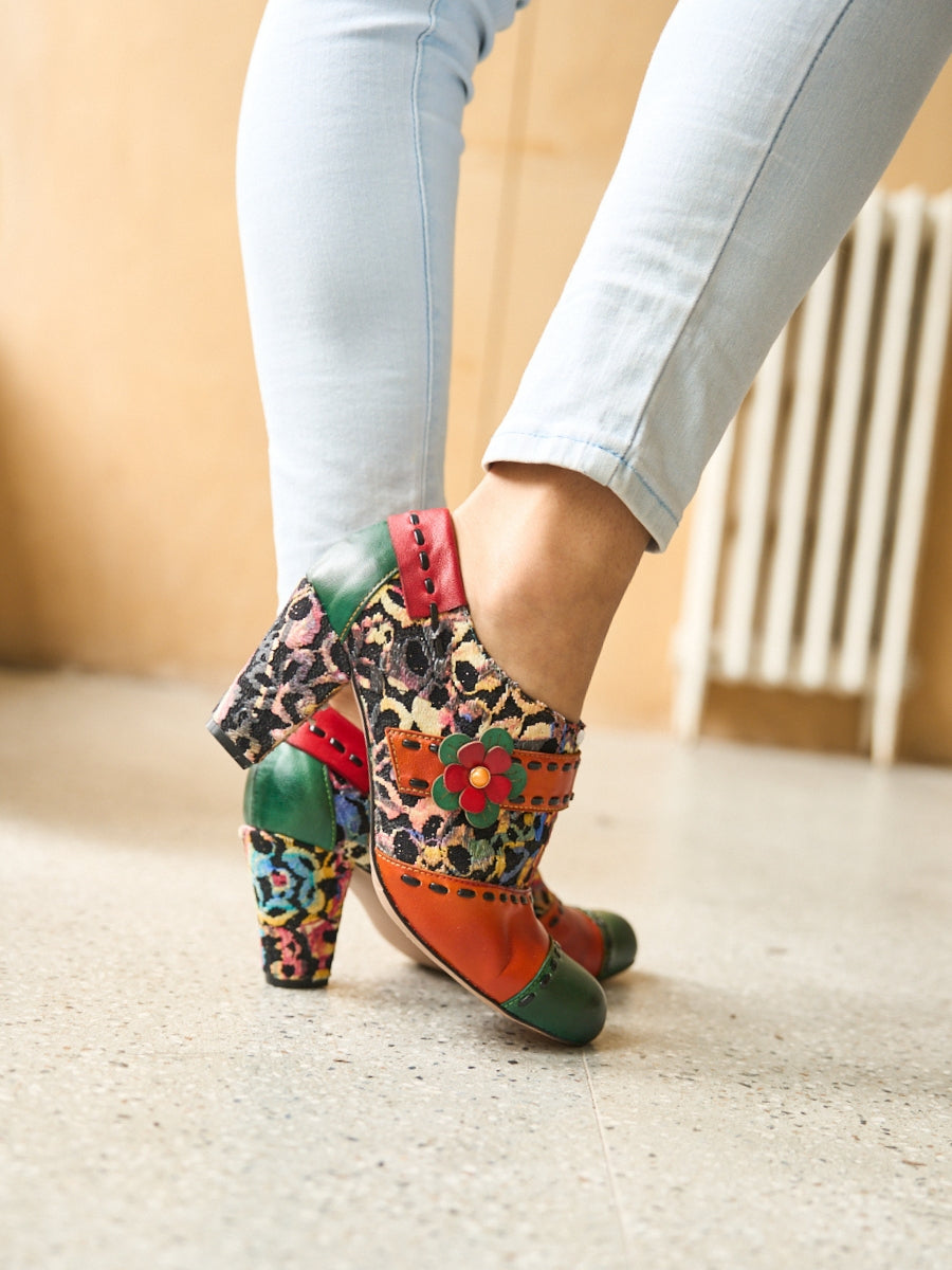 Vicconfy | Renay Canvas Jacquard Leather Pump Brogues