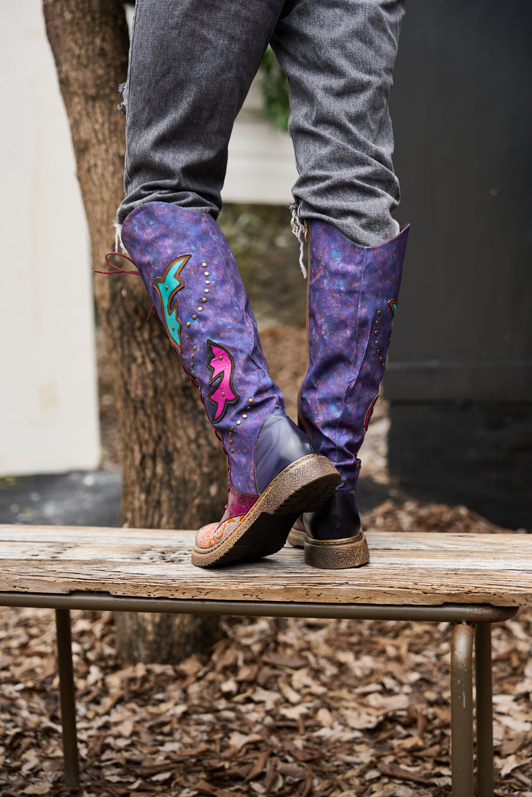 Vicconfy | Full of Whimsy Floral Embossed Leather Knee-High Boots