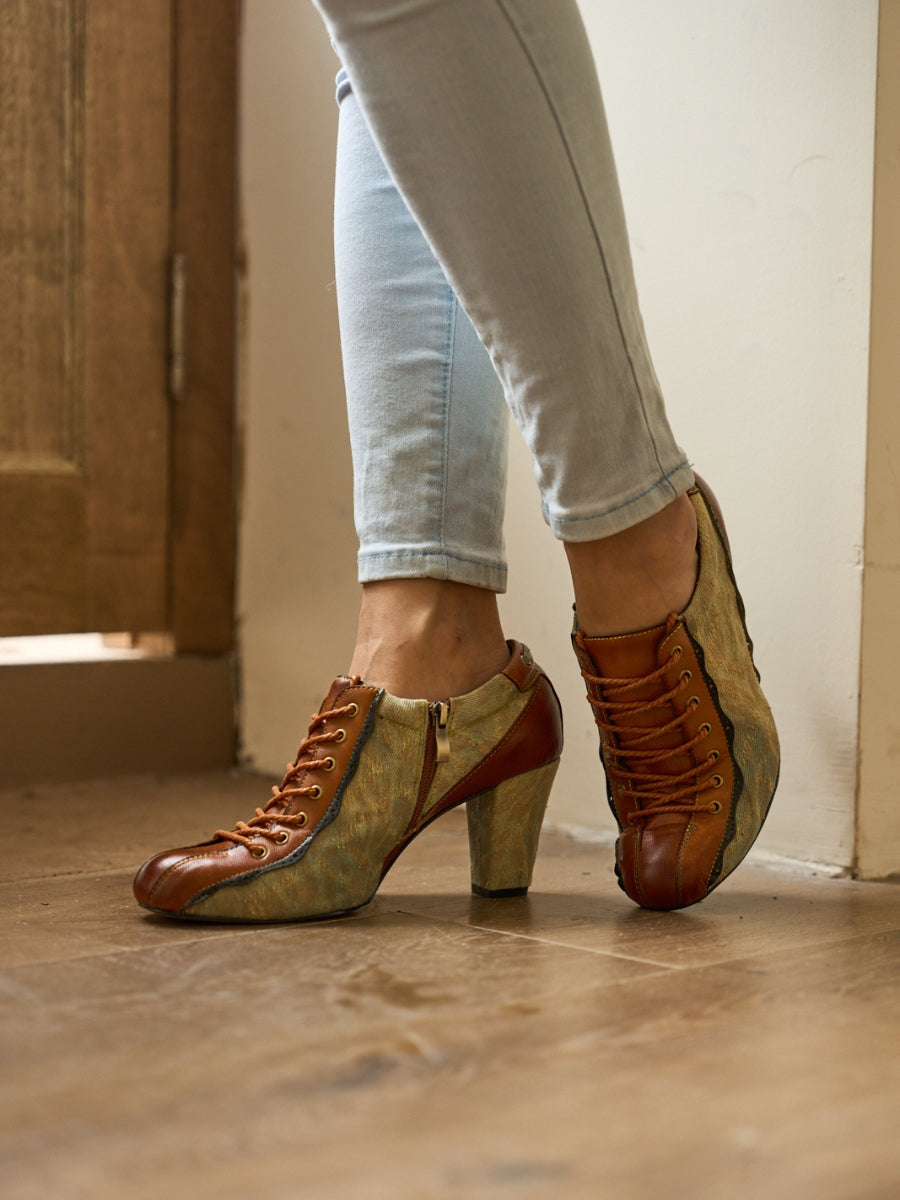 Vicconfy | Meye Vintage Canvas Rips Leather Brogues