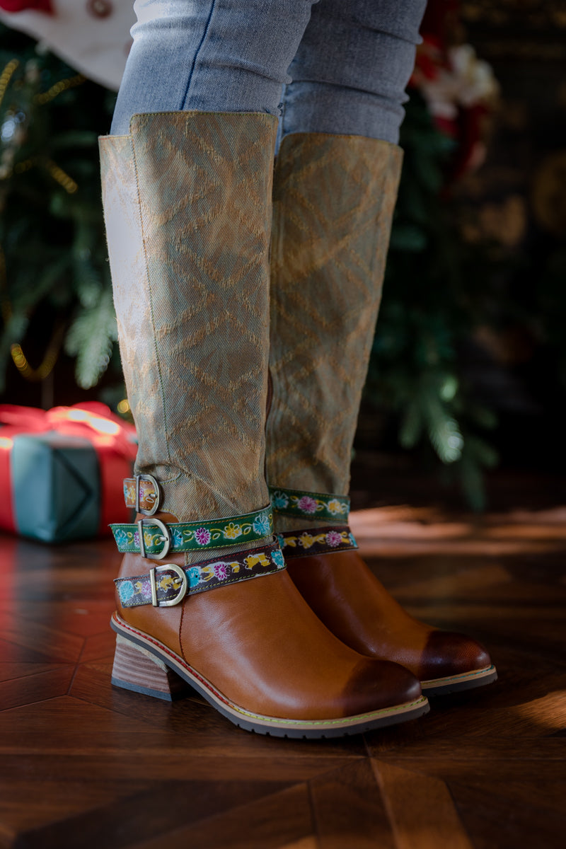 Vicconfy | TRI-STRAP CANVAS LEATHER KNEE HIGH BOOT