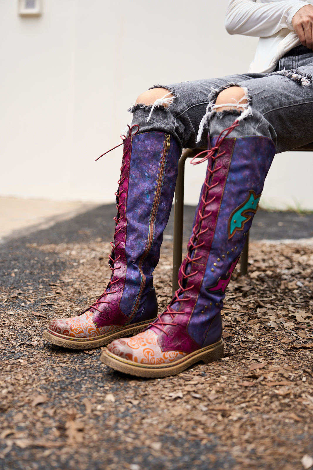 Vicconfy | Full of Whimsy Floral Embossed Leather Knee-High Boots