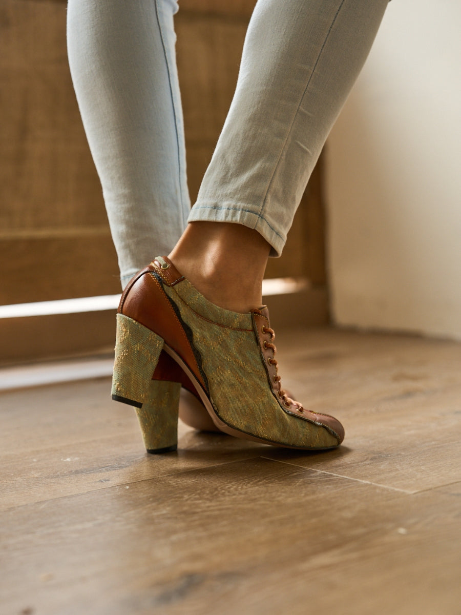 Vicconfy | Meye Vintage Canvas Rips Leather Brogues