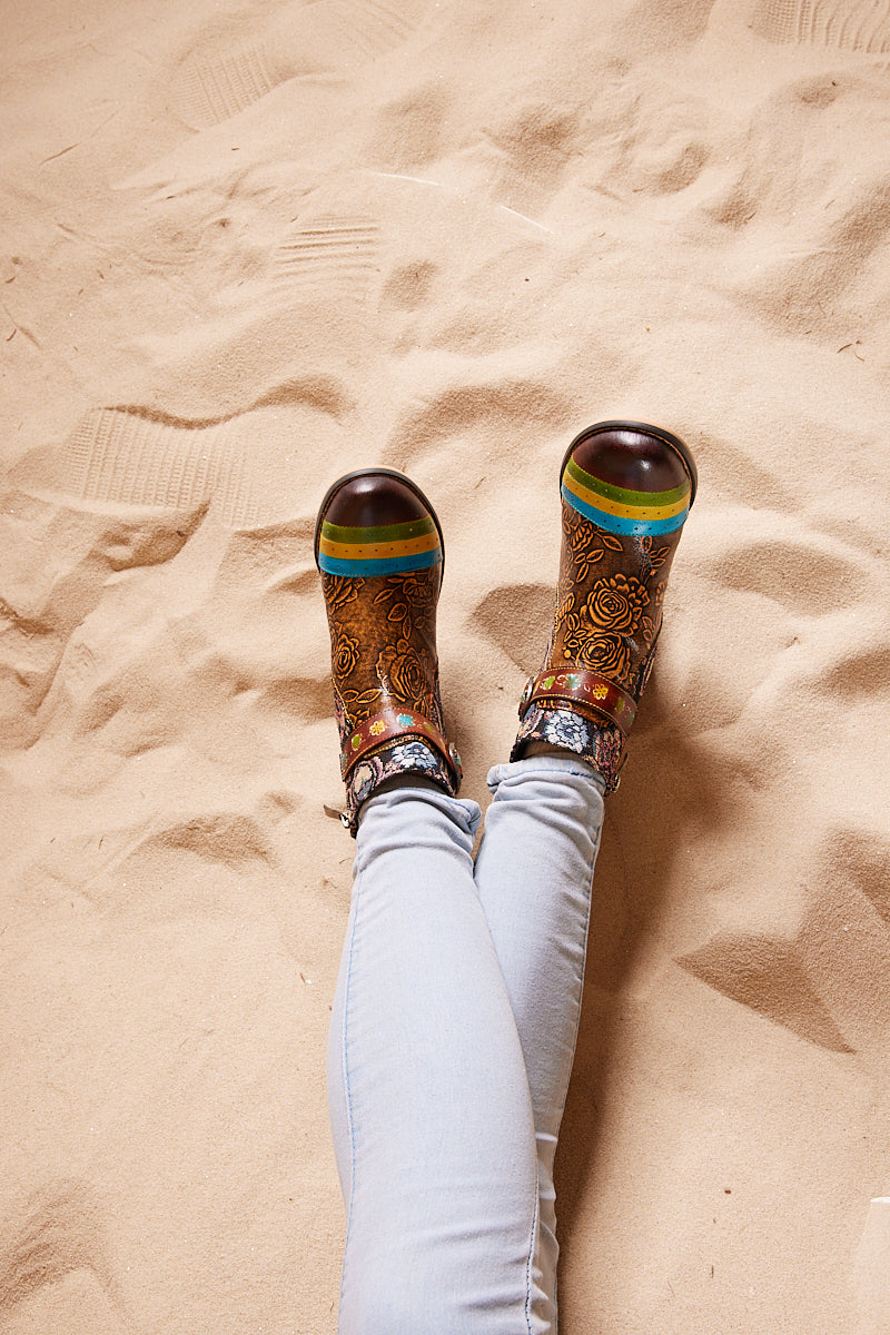 Vicconfy | Morrison Rose Embossed Leather Combat Boots