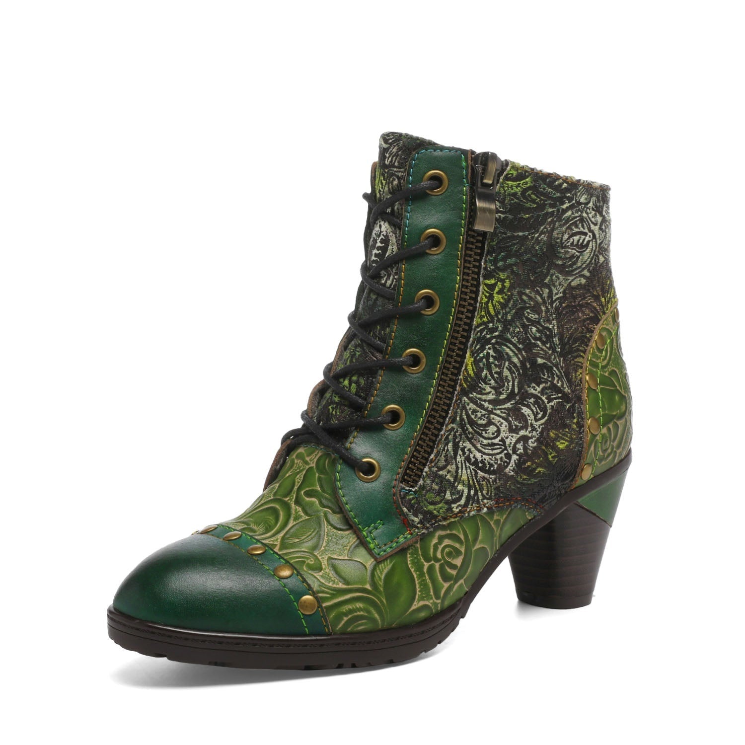 Vicconfy Retro Handmade Leather Patchwork Ankle Boots