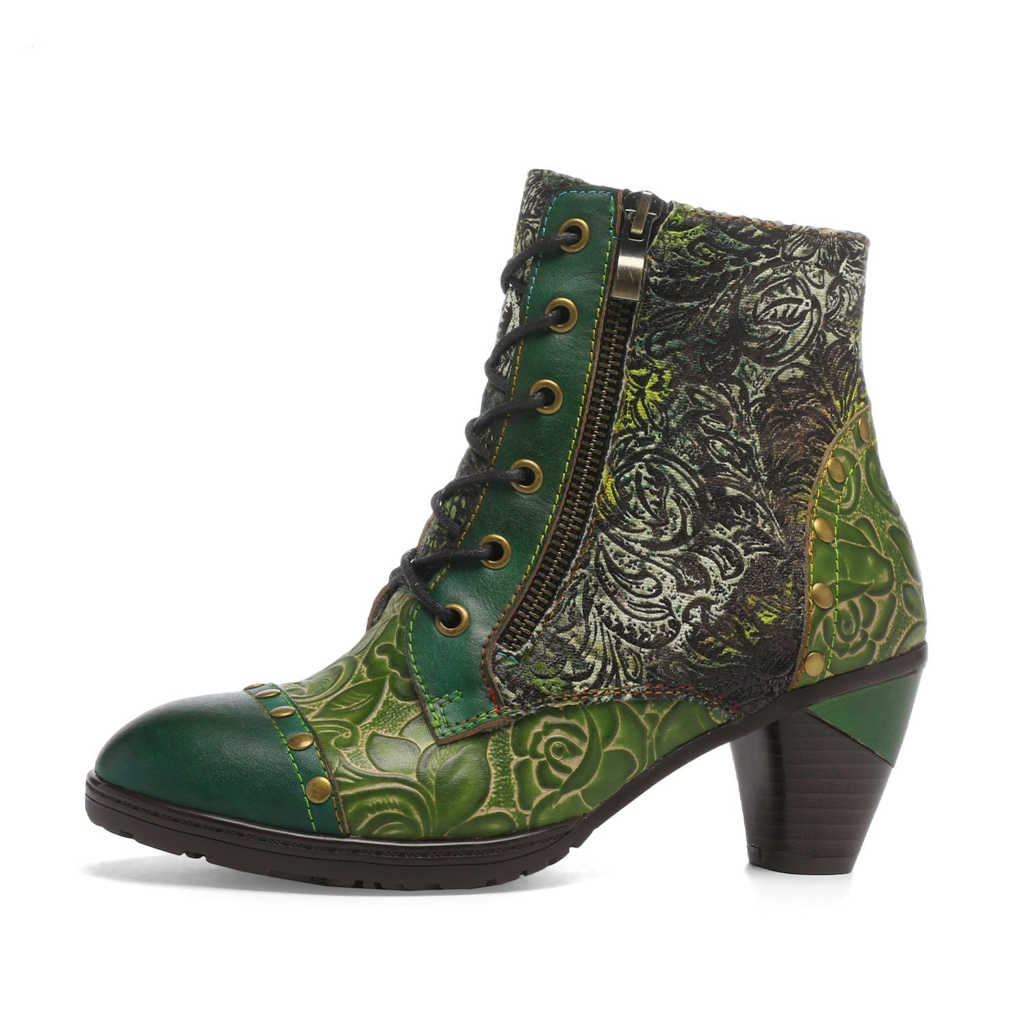 Vicconfy Retro Handmade Leather Patchwork Ankle Boots