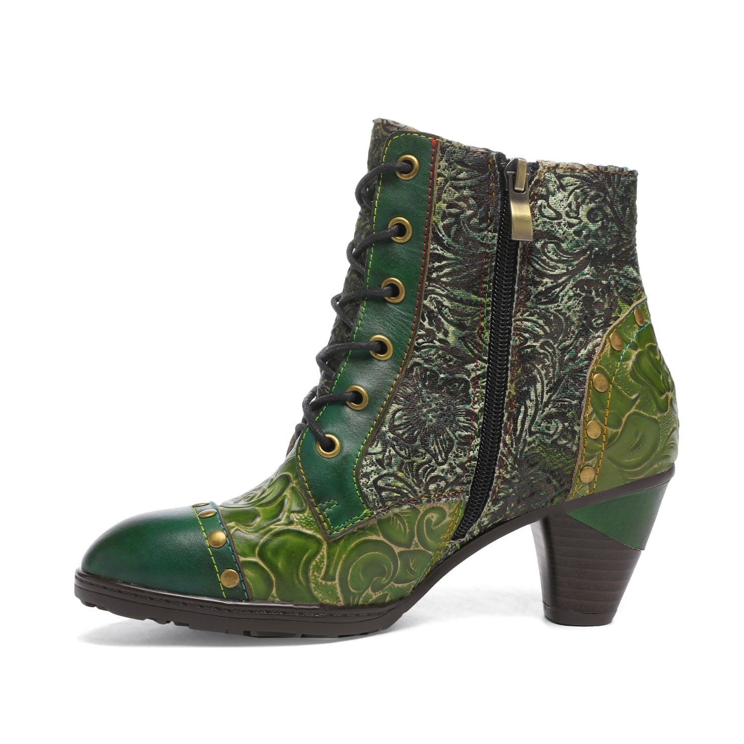 Vicconfy Retro Handmade Leather Patchwork Ankle Boots