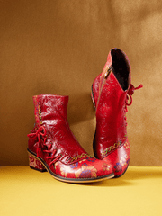 Vicconfy | Naomie Rose Embossed Floral Leather Combat Boots