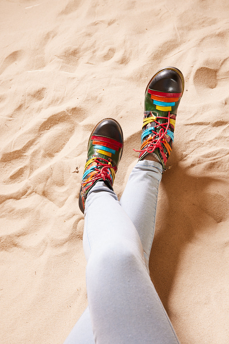 Vicconfy | Desert Express Floral Leather Combat Boots