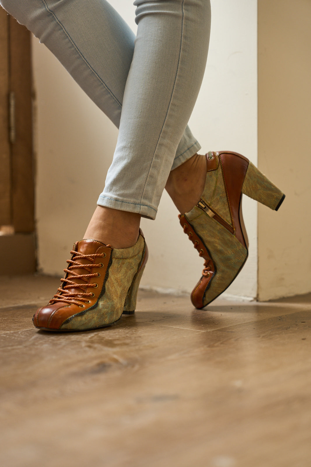 Vicconfy | Meye Vintage Canvas Rips Leather Brogues