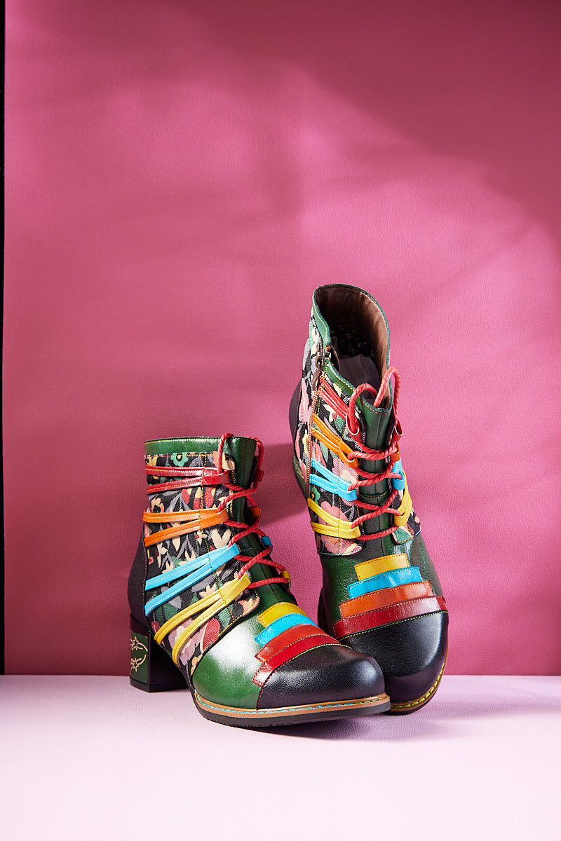 Vicconfy | Desert Express Floral Leather Combat Boots