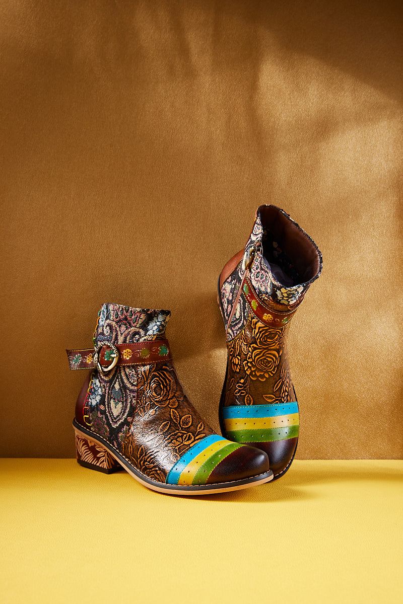 Vicconfy | Morrison Rose Embossed Leather Combat Boots
