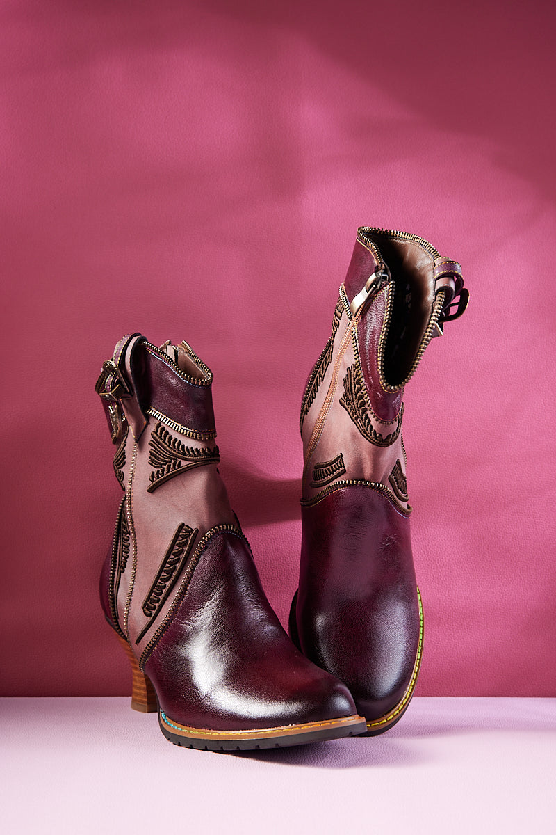Vicconfy | Bassett Embroidered Leather Ankle Boots
