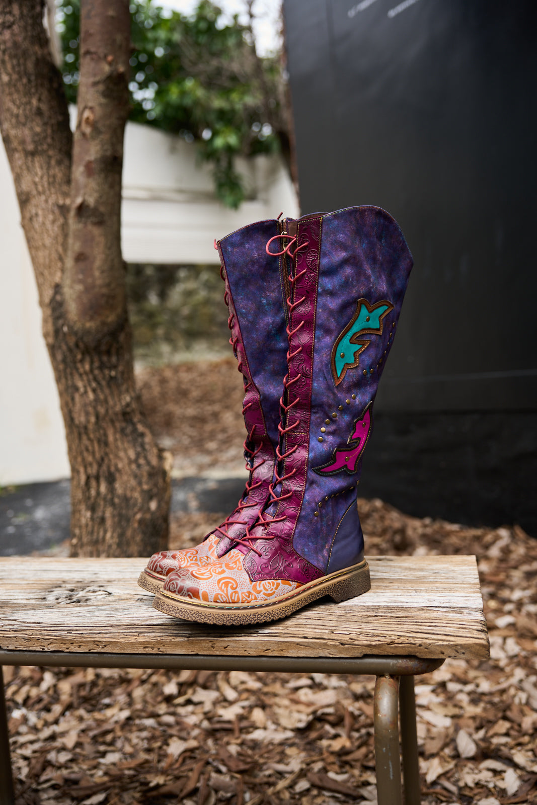 Vicconfy | Full of Whimsy Floral Embossed Leather Knee-High Boots