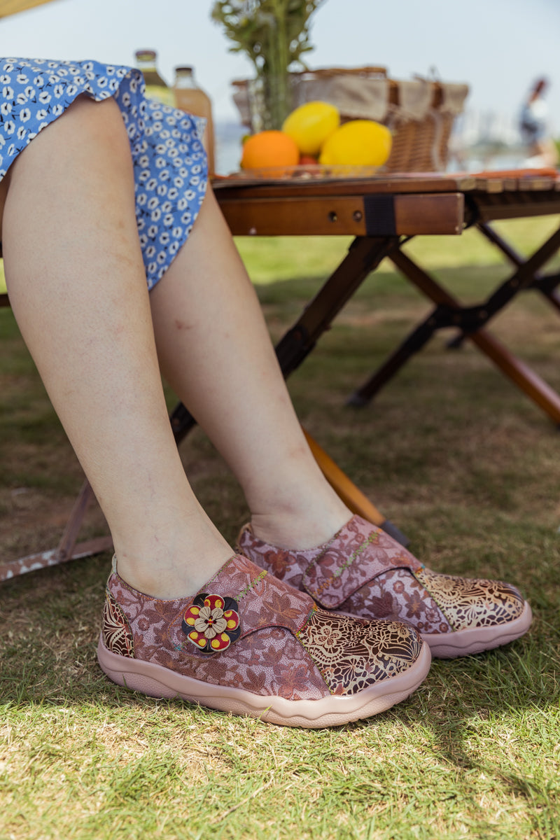 Vicconfy | BEIGE FLORAL LEATHER WRAP-TOP SNEAKER