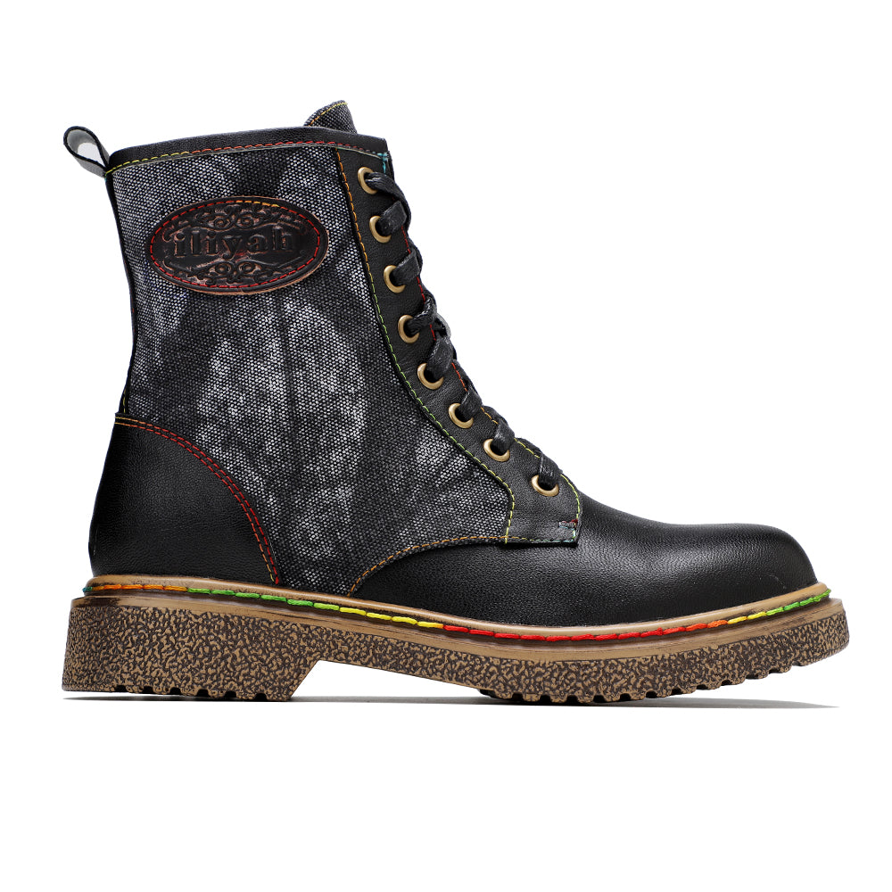 Vicconfy | Tie Dye-Contrast Genuine Leather Combat Boots