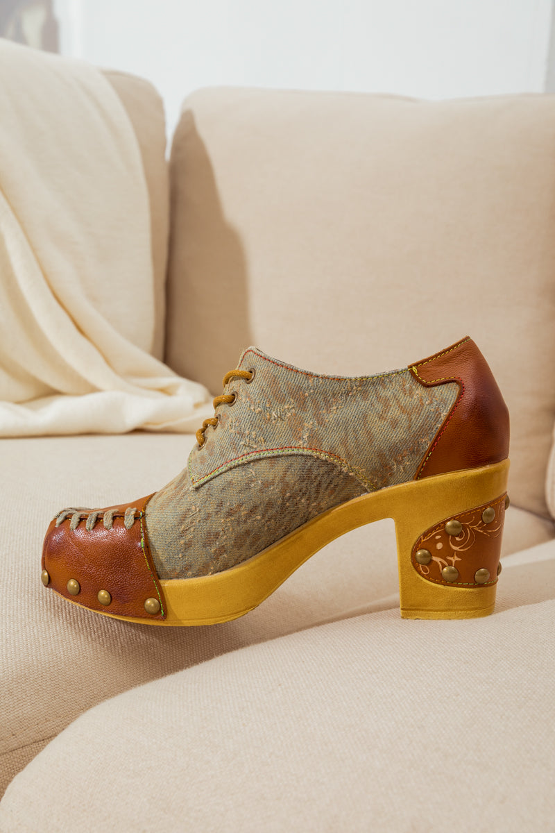 Vicconfy | WHIP-STITCH LEATHER CANVAS PUMP