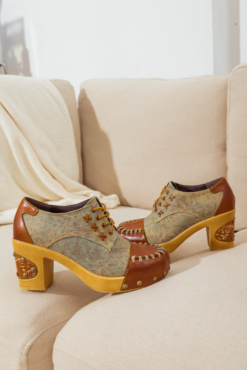 Vicconfy | WHIP-STITCH LEATHER CANVAS PUMP