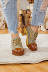 Vicconfy | WHIP-STITCH LEATHER CANVAS PUMP