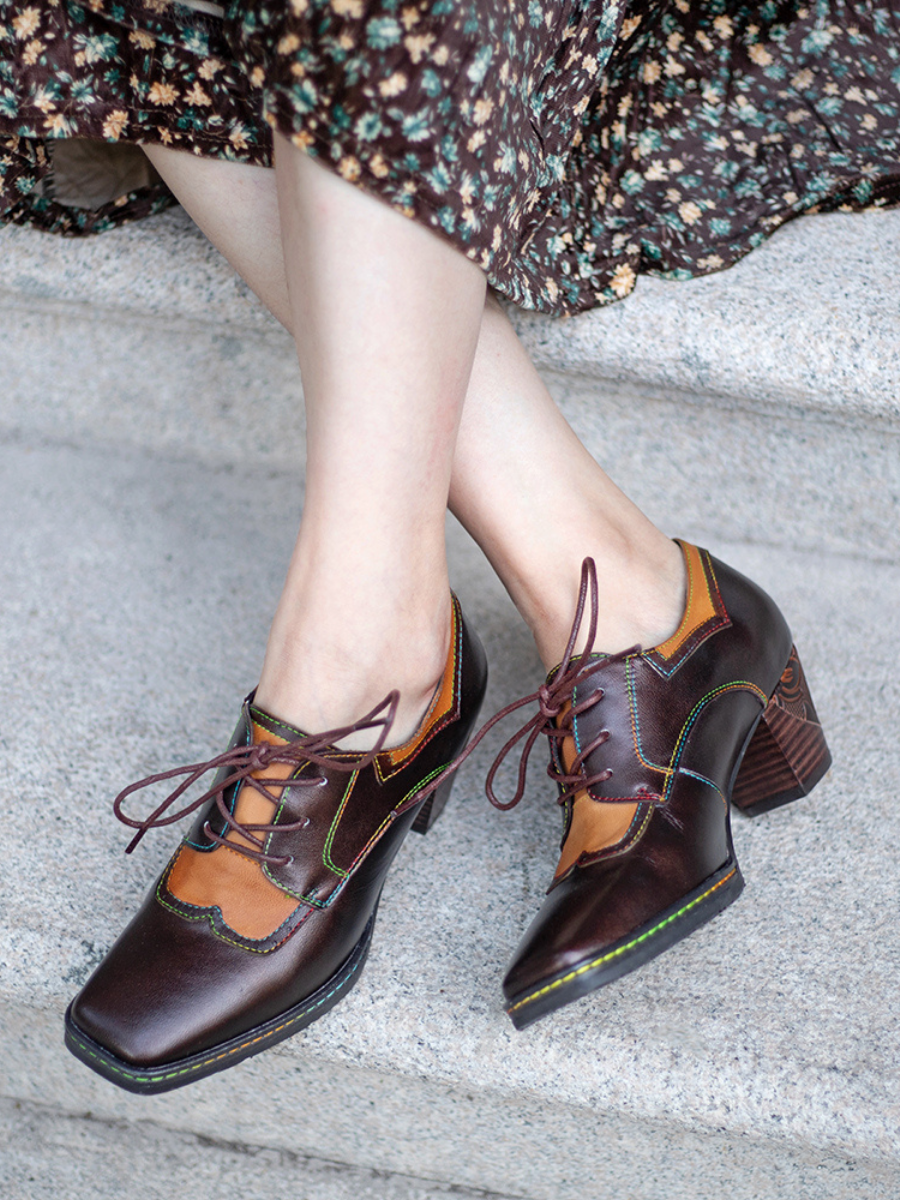 Vicconfy | Genuine Leather Blossom Embossed Oxford