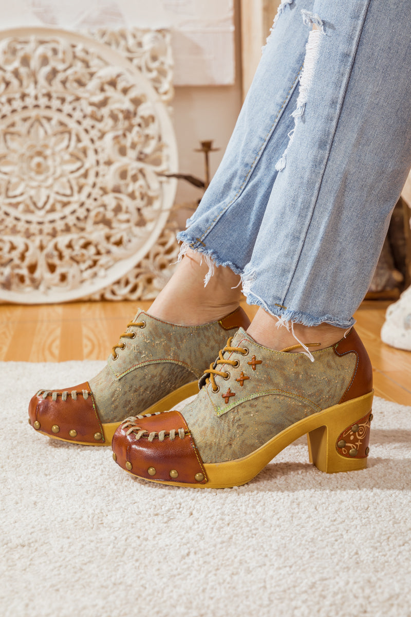 Vicconfy | WHIP-STITCH LEATHER CANVAS PUMP