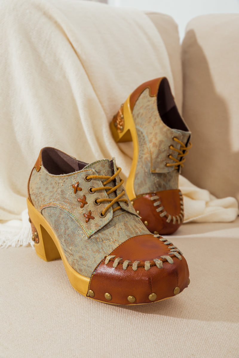 Vicconfy | WHIP-STITCH LEATHER CANVAS PUMP