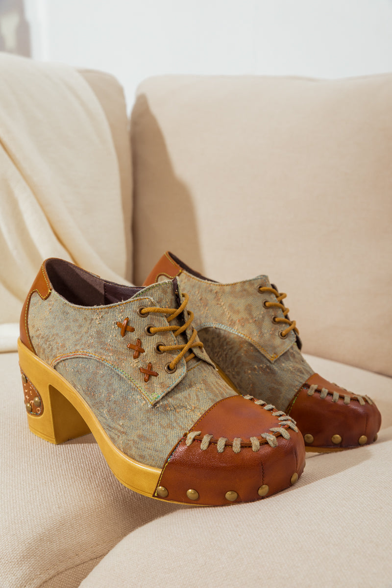Vicconfy | WHIP-STITCH LEATHER CANVAS PUMP