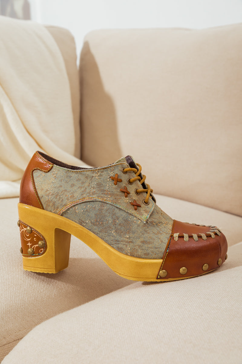Vicconfy | WHIP-STITCH LEATHER CANVAS PUMP