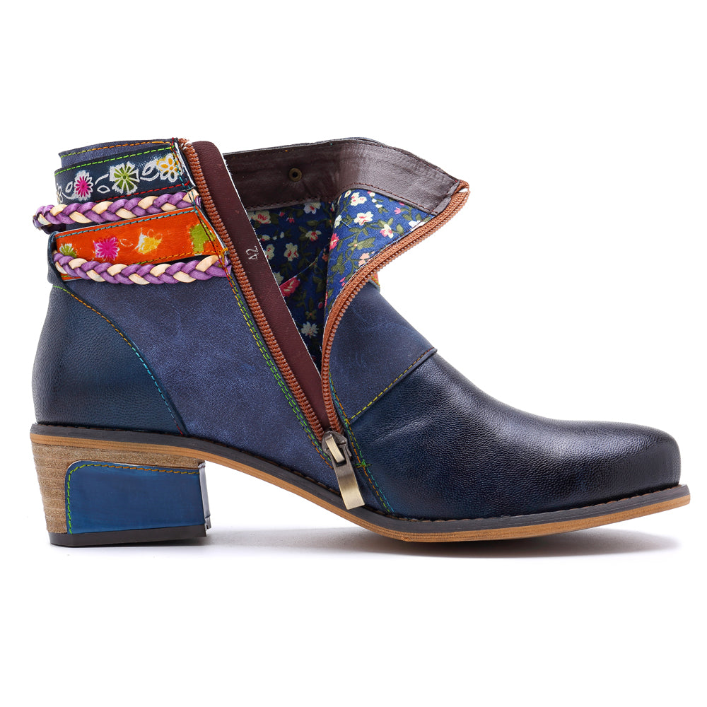 Vicconfy | Genuine Leather Woven Multi-Strap Flat Ankle Boots