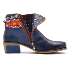 Vicconfy | Genuine Leather Woven Multi-Strap Flat Ankle Boots