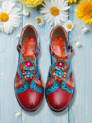 Vicconfy | Genuine Leather Cut Out T-Strap Dora Sandals Oxford Shoes